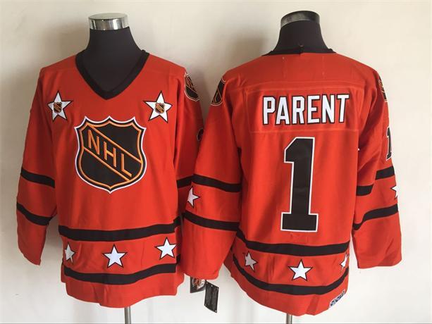 1980 All Star 1 Bernie Parent Orange CCM NHL Jersey