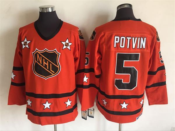 1980 All Star 5 Denis Potvin Orange CCM NHL Jersey