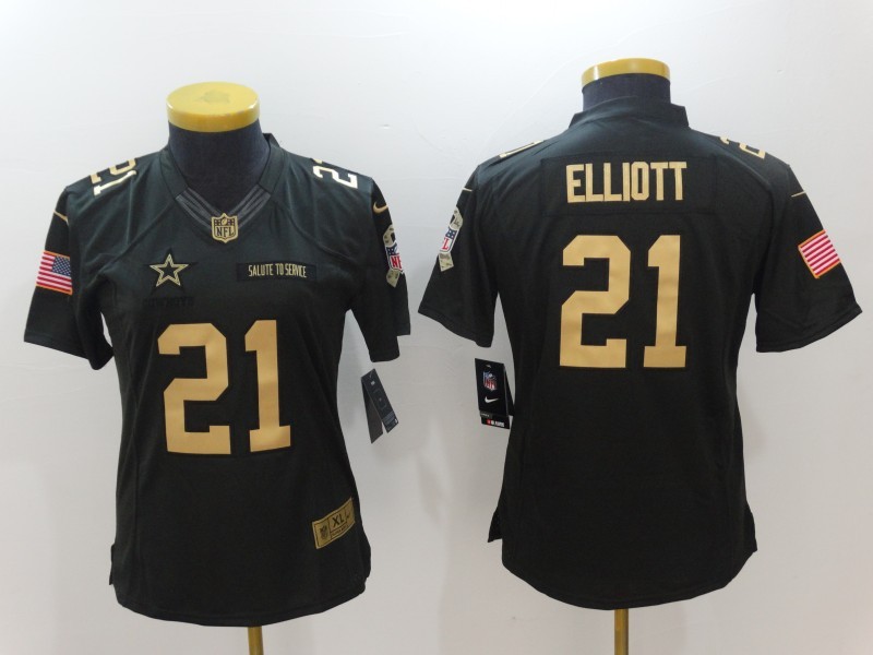 Nike Cowboys 21 Ezekiel Elliott Anthracite Gold Salute to Service Women Limited Jersey