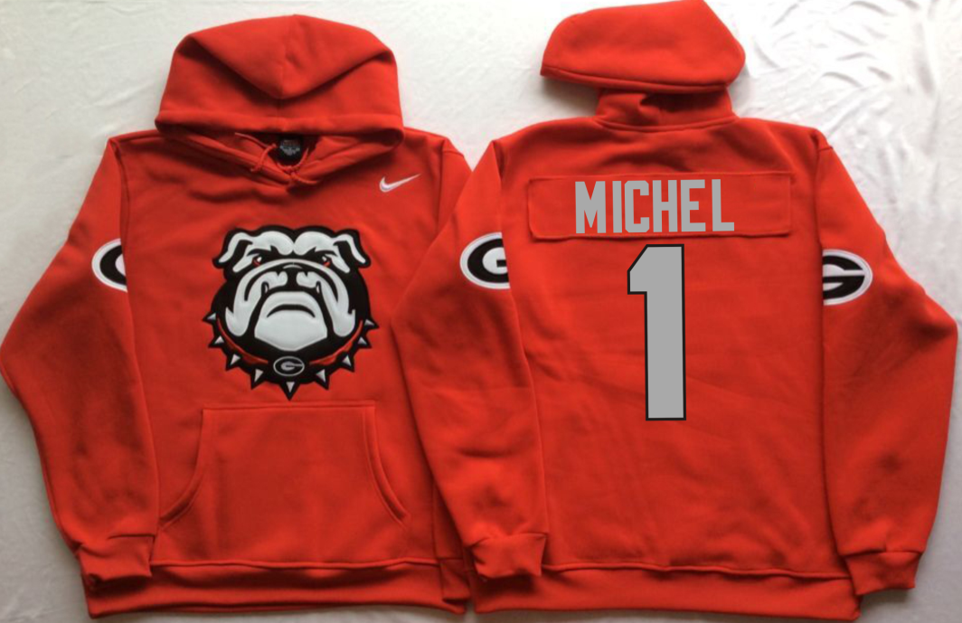Georgia Bulldogs 1 Sony Michel Red Men's Pullover Hoodie - Click Image to Close