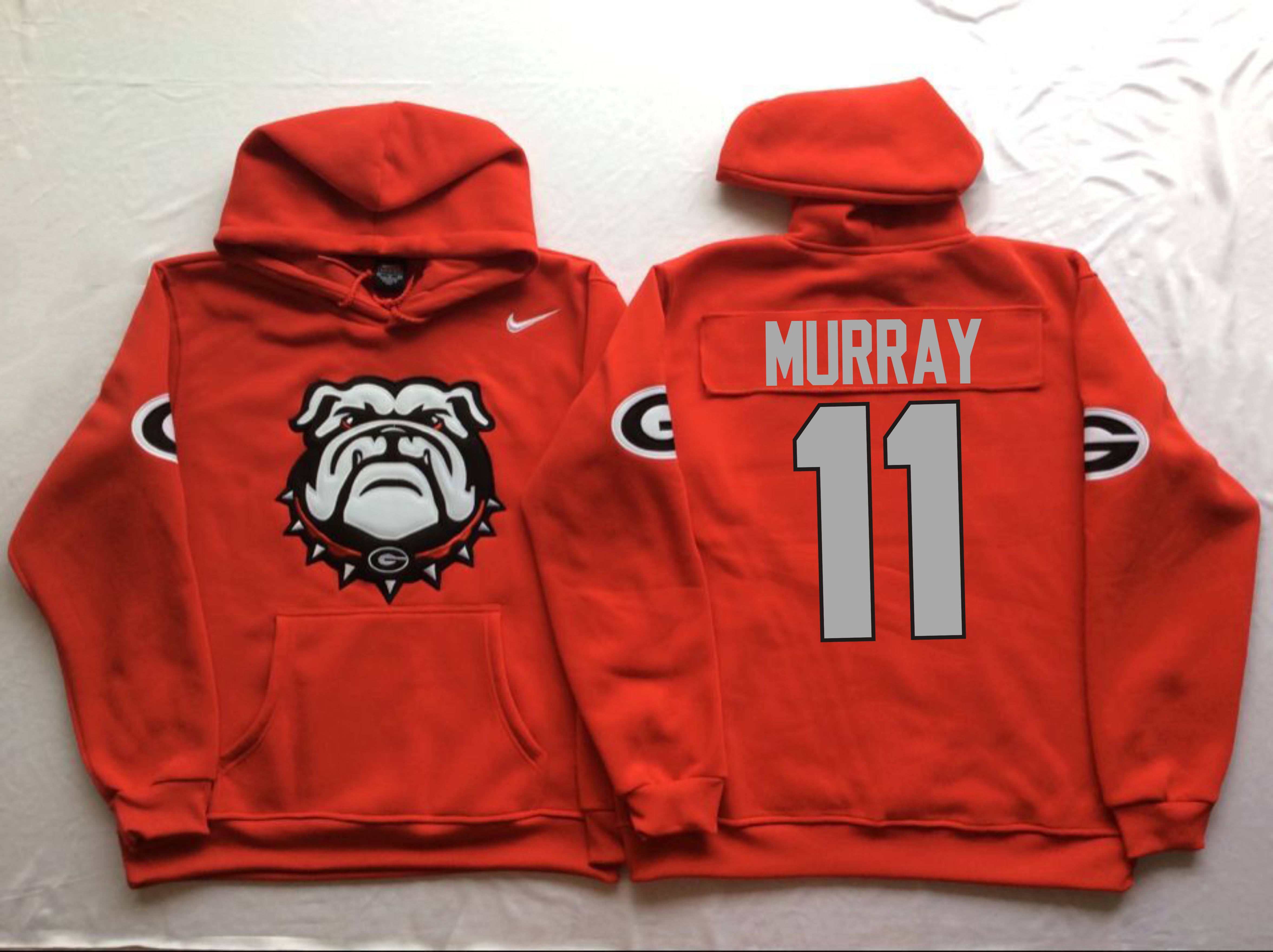 Georgia Bulldogs 11 Aaron Murray Red Men's Pullover Hoodie - Click Image to Close