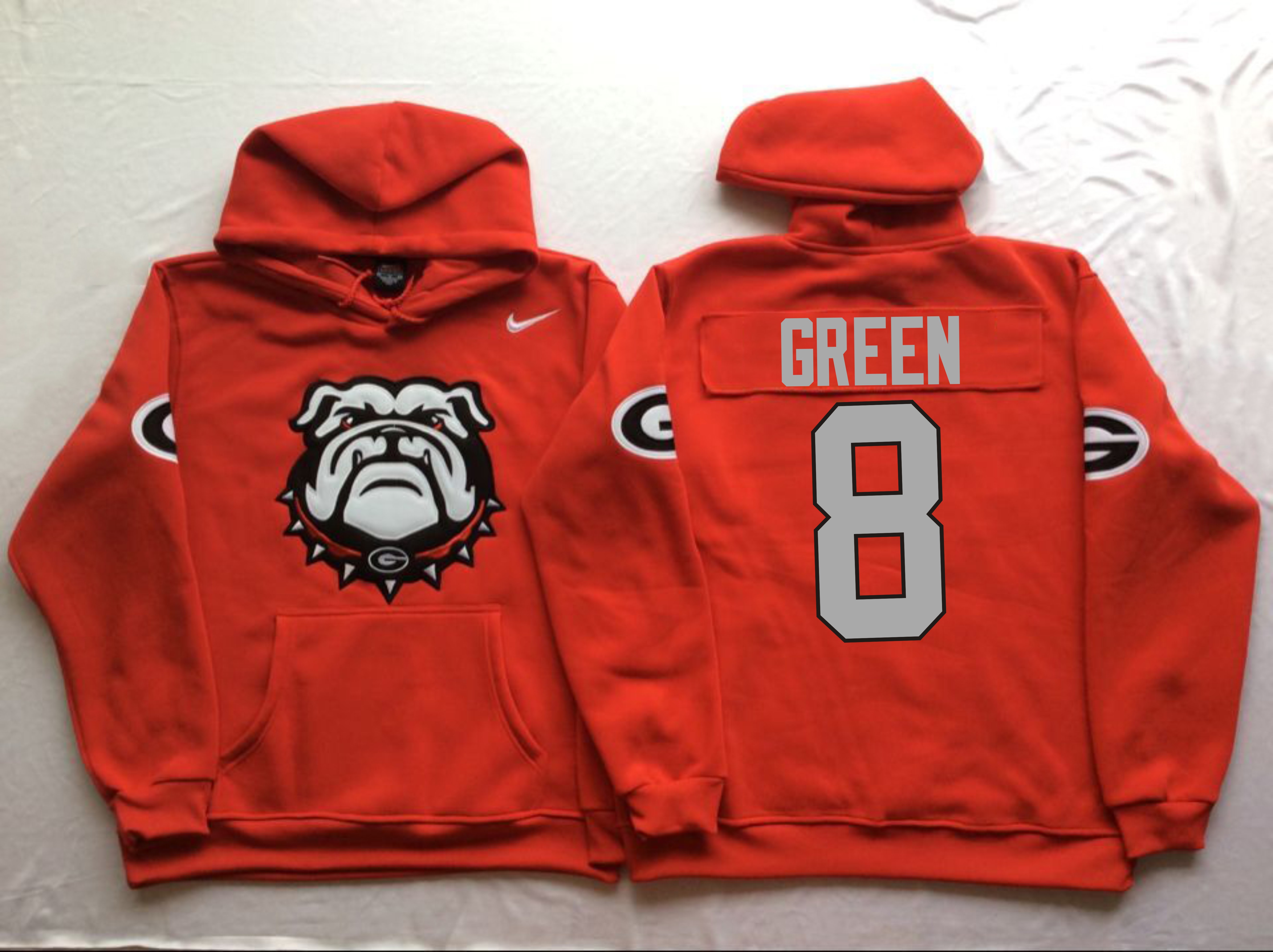 Georgia Bulldogs 8 A.J. Green Red Men's Pullover Hoodie - Click Image to Close