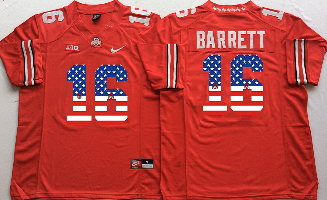 Ohio State Buckeyes 16 J.T. Barrett Red US Flag College Football Jersey