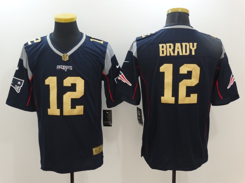 Nike Patriots 12 Tom Brady Navy Gold Limited Jersey