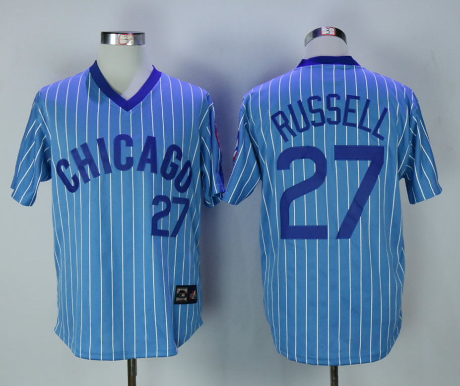 Cubs 27 Addison Russell Blue Throwback Jersey