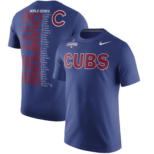 Men's Chicago Cubs Nike Royal 2016 World Series Champions Celebration Roster T-Shirt