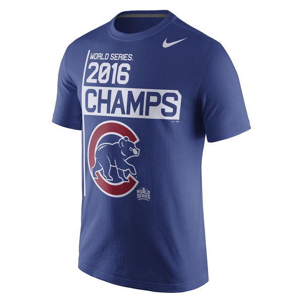 Men's Chicago Cubs Nike Royal 2016 World Series Champions Celebration T-Shirt - Click Image to Close
