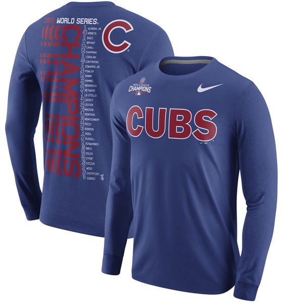 Men's Chicago Cubs Nike Royal 2016 World Series Champions Celebration Roster Long Sleeve T-Shirt