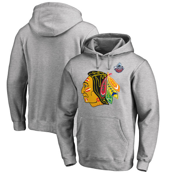 Chicago Blackhawks 2017 NHL Winter Classic Logo Big & Tall Pullover Hoodie Heather Gray - Click Image to Close