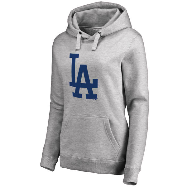 Los Angeles Dodgers Women's Secondary Color Primary Logo Pullover Hoodie Ash - Click Image to Close