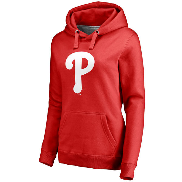 Philadelphia Phillies Women's Team Color Primary Logo Pullover Hoodie Red - Click Image to Close