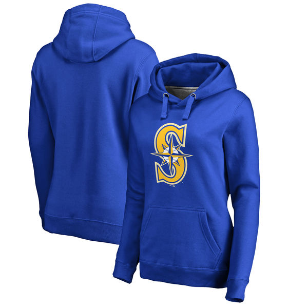 Seattle Mariners Women's Plus Sizes Primary Team Logo Pullover Hoodie Royal - Click Image to Close