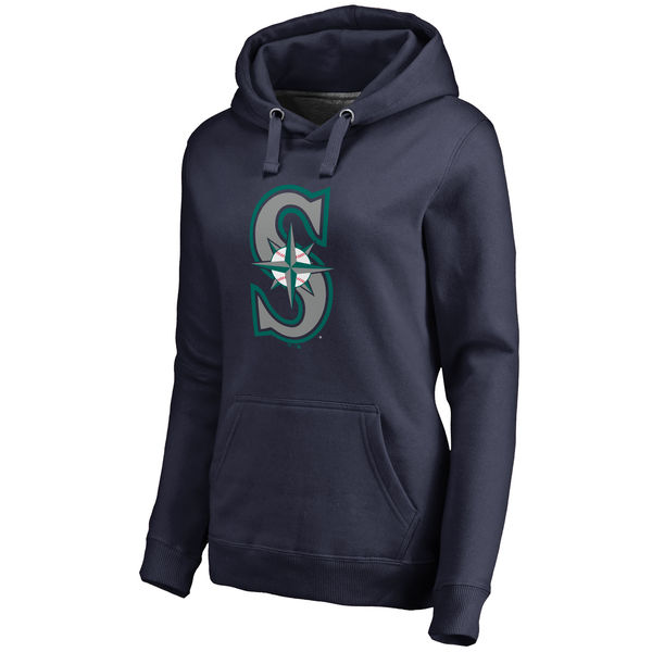 Seattle Mariners Women's Team Color Primary Logo Pullover Hoodie Navy - Click Image to Close
