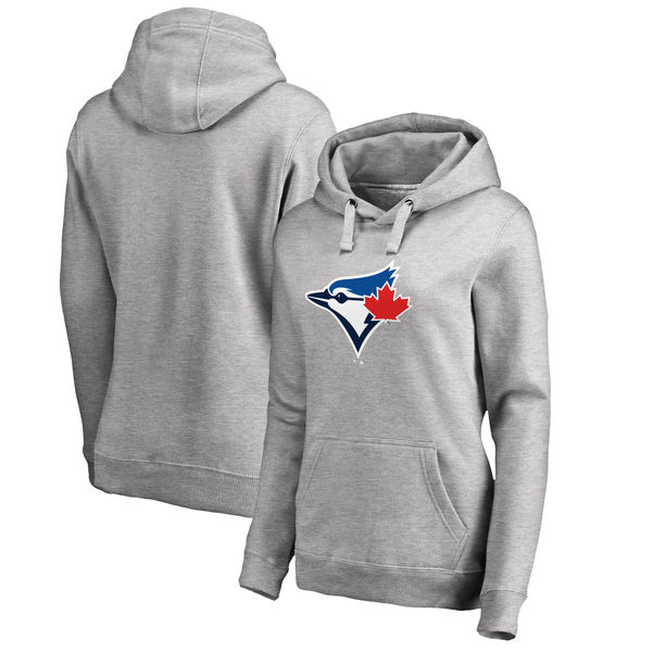 Toronto Blue Jays Women's Plus Sizes Primary Team Logo Pullover Hoodie Ash - Click Image to Close