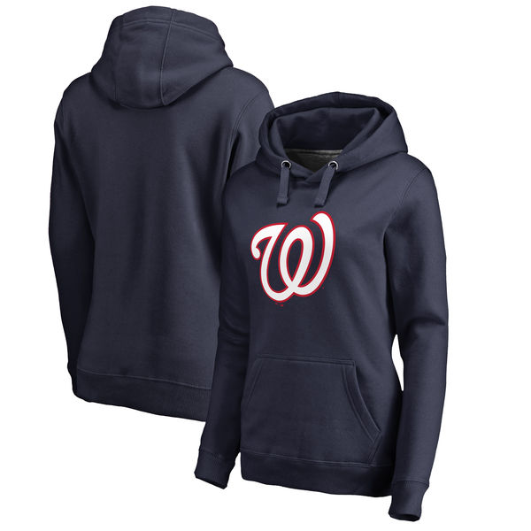 Washington Nationals Women's Plus Sizes Primary Team Logo Pullover Hoodie Navy - Click Image to Close