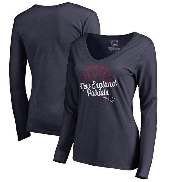 New England Patriots Pro Line by Fanatics Branded Women's 2016 AFC East Division Champions V Neck Long Sleeve T-Shirt Navy