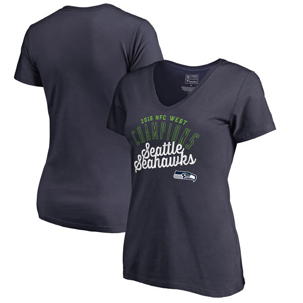 Seattle Seahawks Pro Line by Fanatics Branded Women's 2016 NFC West Division Champions V Neck T-Shirt College Navy