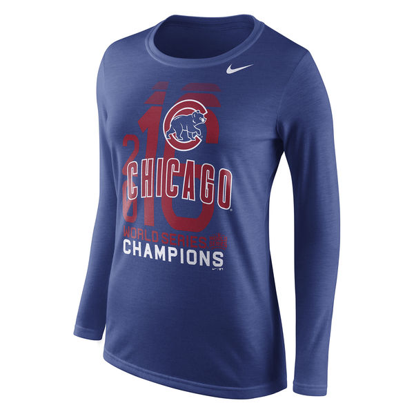 Women's Chicago Cubs Nike Royal 2016 World Series Champions Celebration Championship Year Long Sleeve T-Shirt
