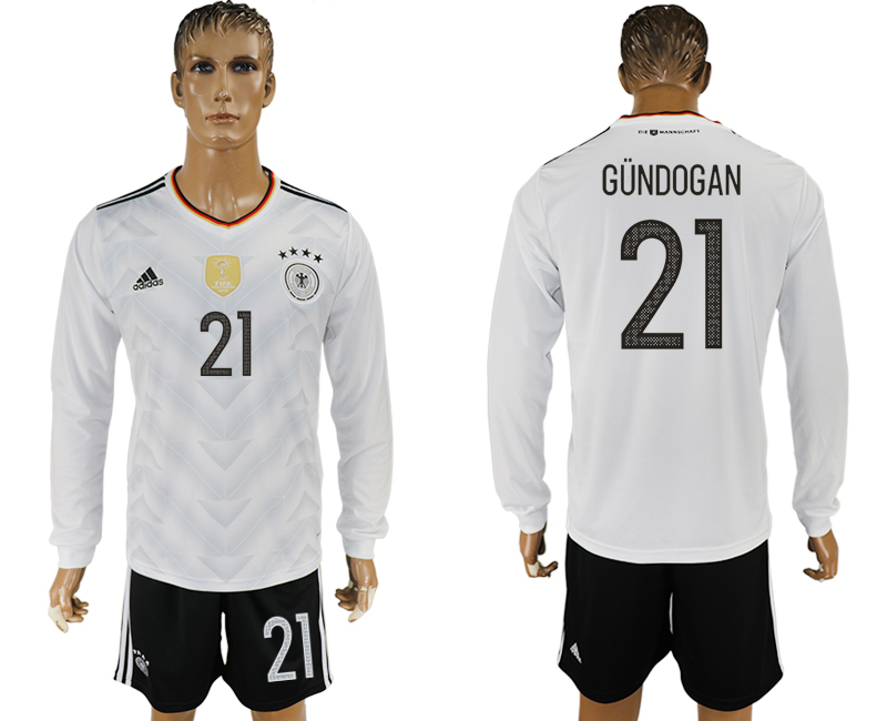 Germany 21 GUNDOGAN Home 2017 FIFA Confederations Cup Long Sleeve Soccer Jersey