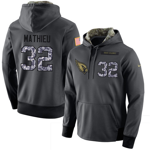 Nike Cardinals 32 Tyrann Mathieu Anthracite Salute to Service Pullover Hoodie