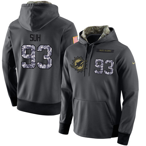 Nike Dolphins 93 Ndamukong Suh Anthracite Salute to Service Pullover Hoodie