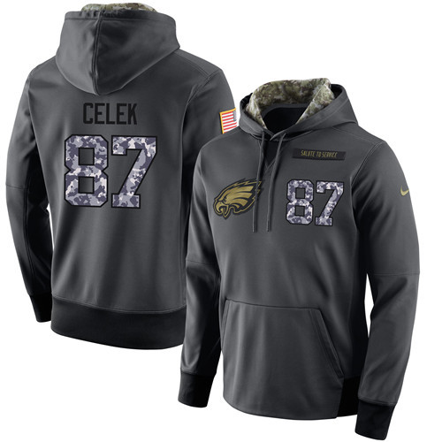 Nike Eagles 87 Brent Celek Anthracite Salute to Service Pullover Hoodie - Click Image to Close