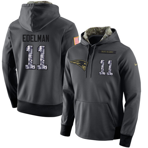 Nike Patriots 11 Julian Edelman Anthracite Salute to Service Pullover Hoodie
