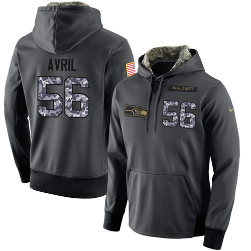 Nike Seahawks 56 Cliff Avril Anthracite Salute to Service Pullover Hoodie