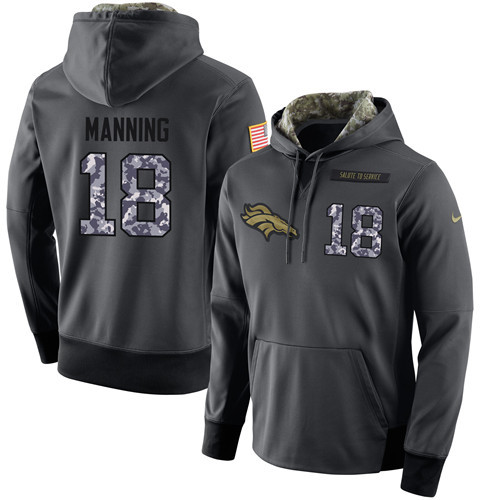 Nike Broncos 18 Peyton Manning Anthracite Salute to Service Pullover Hoodie