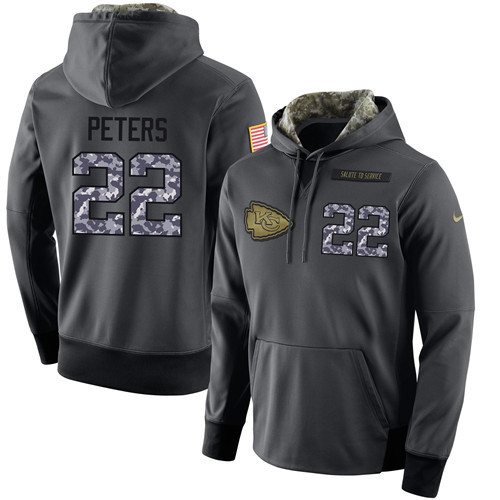 Nike Chiefs 22 Marcus Peters Anthracite Salute to Service Pullover Hoodie