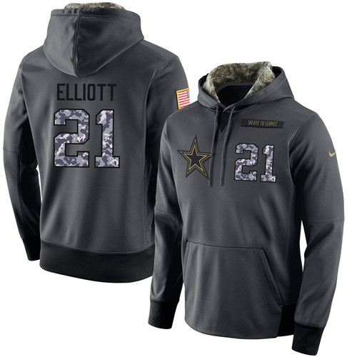 Nike Cowboys 21 Ezekiel Elliott Anthracite Salute to Service Pullover Hoodie