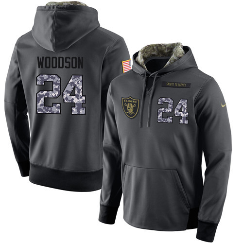 Nike Raiders 24 Charles Woodson Anthracite Salute to Service Pullover Hoodie