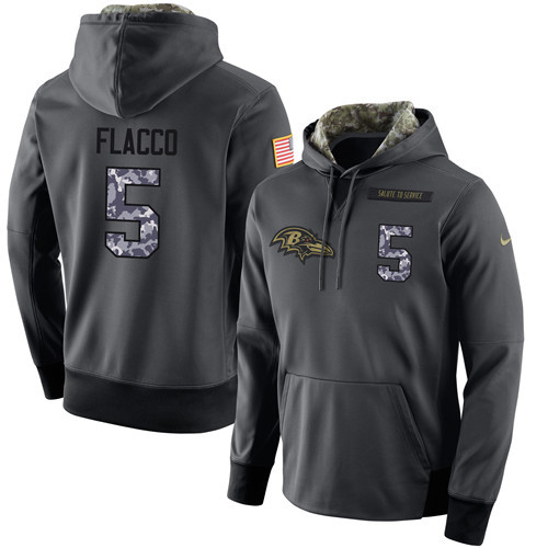 Nike Ravens 5 Joe Flacco Anthracite Salute to Service Pullover Hoodie