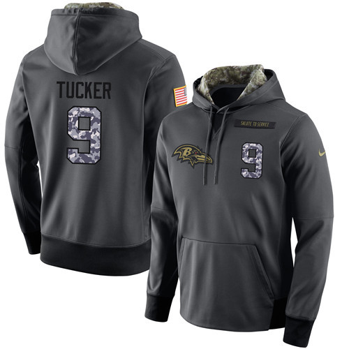 Nike Ravens 9 Justin Tucker Anthracite Salute to Service Pullover Hoodie