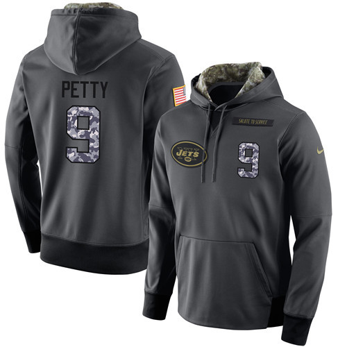 Nike Jets 9 Bryce Petty Anthracite Salute to Service Pullover Hoodie