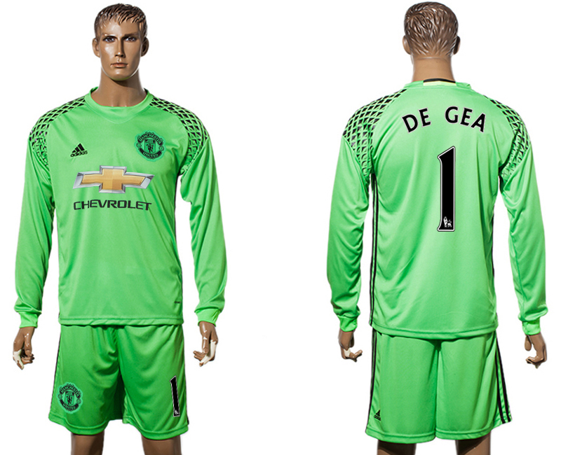 2016-17 Manchester United 1 DE GEA Green Long Sleeve Goalkeeper Soccer Jersey