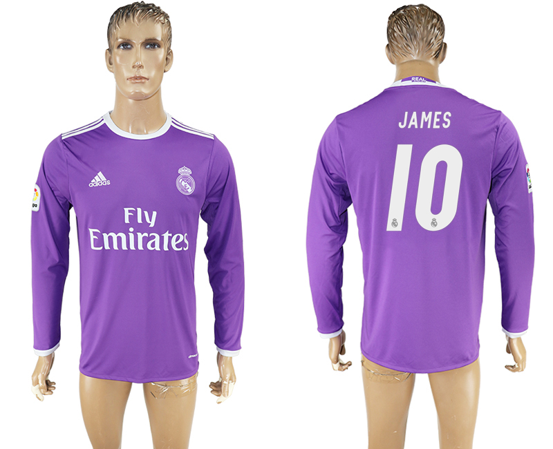 2016-17 Real Madrid 10 JAMES Away Long Sleeve Thailand Soccer Jersey