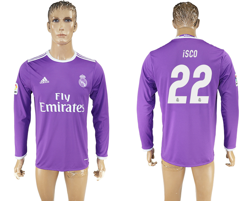 2016-17 Real Madrid 22 ISCO Away Long Sleeve Thailand Soccer Jersey