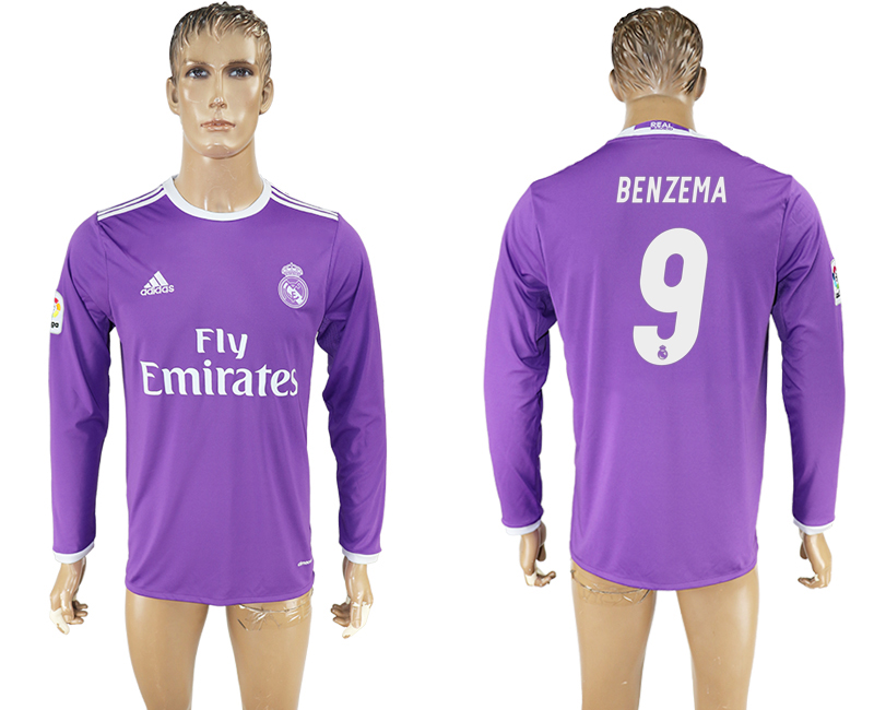 2016-17 Real Madrid 9 BENZEMA Away Long Sleeve Thailand Soccer Jersey