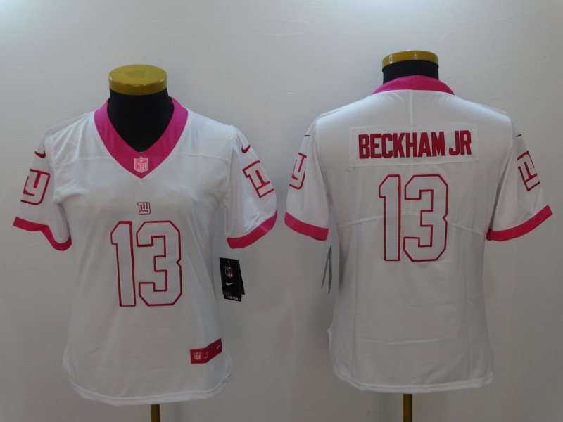 Nike Giants 13 Odell Beckham Jr White Women Limited Fashion Jersey