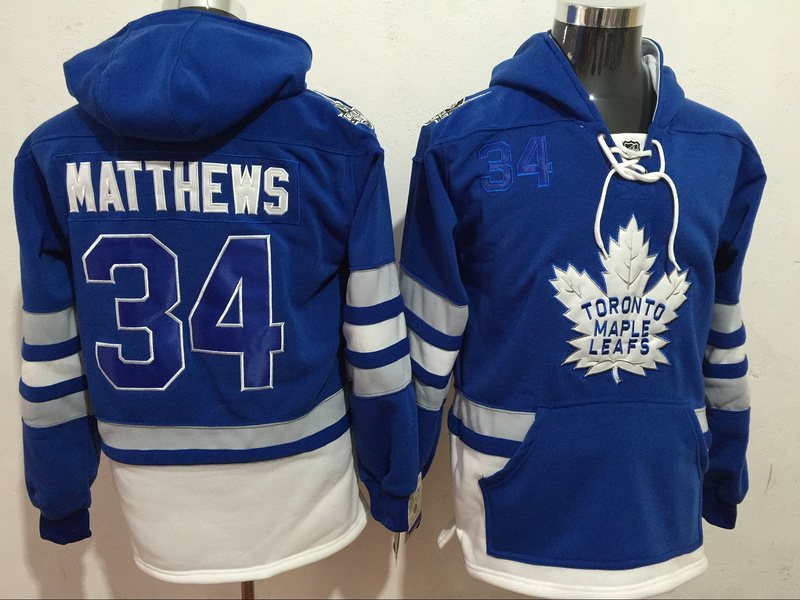 Maple Leafs 34 Auston Matthews Blue All Stitched Hooded Sweatshirt