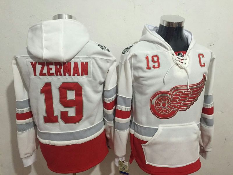 Red Wings 19 Steve Yzerman White All Stitched Hooded Sweatshirt