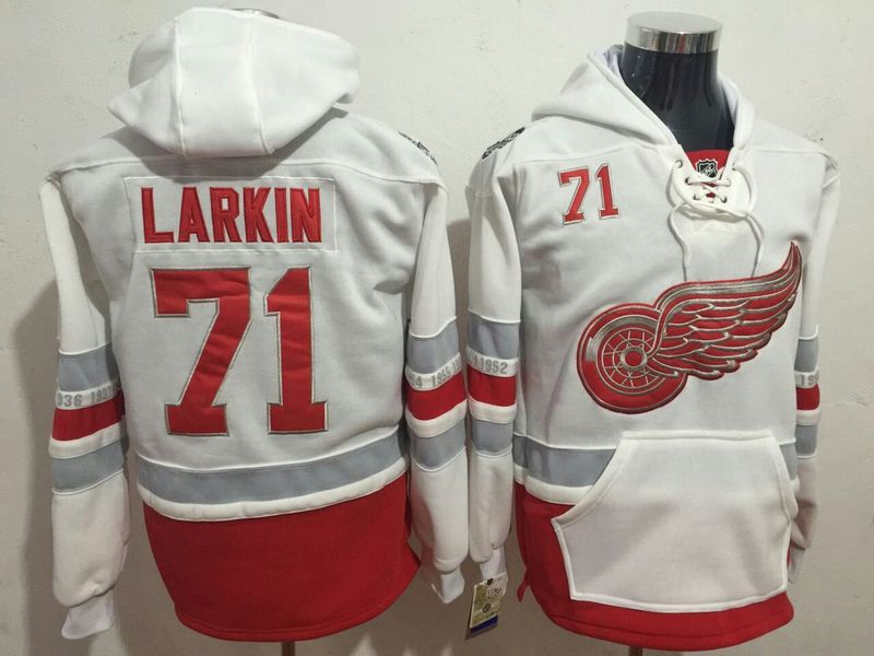 Red Wings 71 Dylan Larkin White All Stitched Hooded Sweatshirt