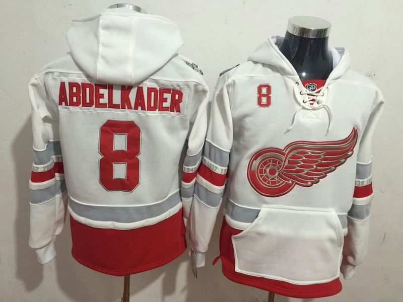Red Wings 8 Justin Abdelkader White All Stitched Hooded Sweatshirt - Click Image to Close