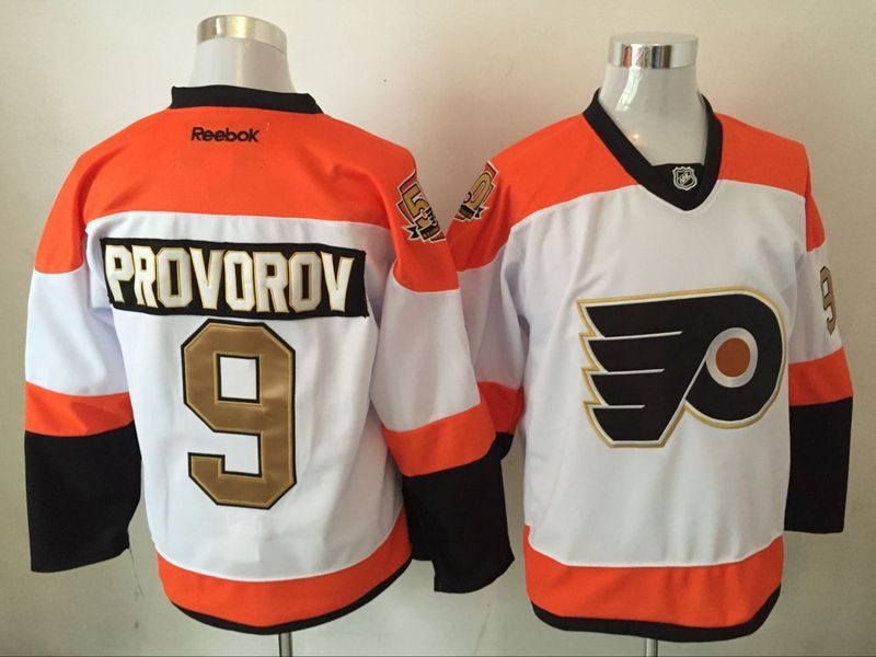 Flyers 9 Ivan Provorov White With 50th Anniversary Patch Reebok Jersey
