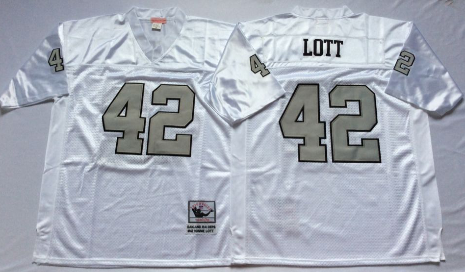Raiders 42 Ronnie Lott White Silver Number Throwback Jersey Raiders 42 Ronnie Lott White Silver Number Throwback Jersey