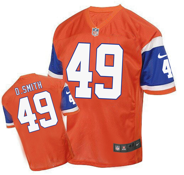 Nike Broncos 49 Dennis Smith Orange Throwback Elite Jersey