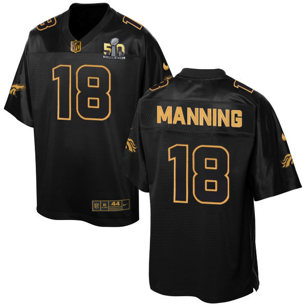 Nike Broncos 18 Peyton Manning Black Super Bowl 50 Gold Collection Elite Jersey