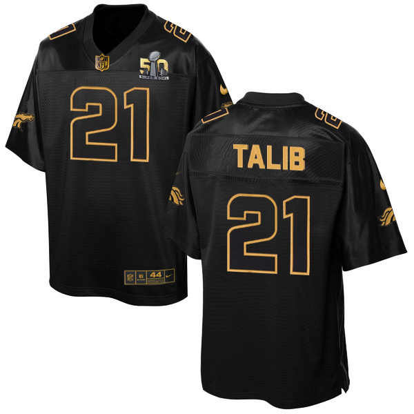 Nike Broncos 21 Aqib Talib Black Super Bowl 50 Gold Collection Elite Jersey - Click Image to Close