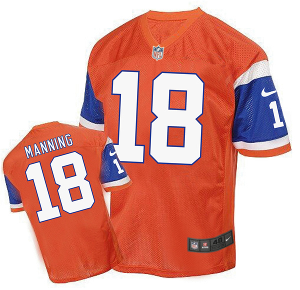 Nike Broncos 18 Peyton Manning Orange Throwback Elite Jersey
